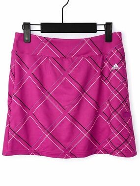 🩷 ADIDAS Pink Plaid Feminine Golf Skort Tennis Climacool Athletic Skirt Sz XS